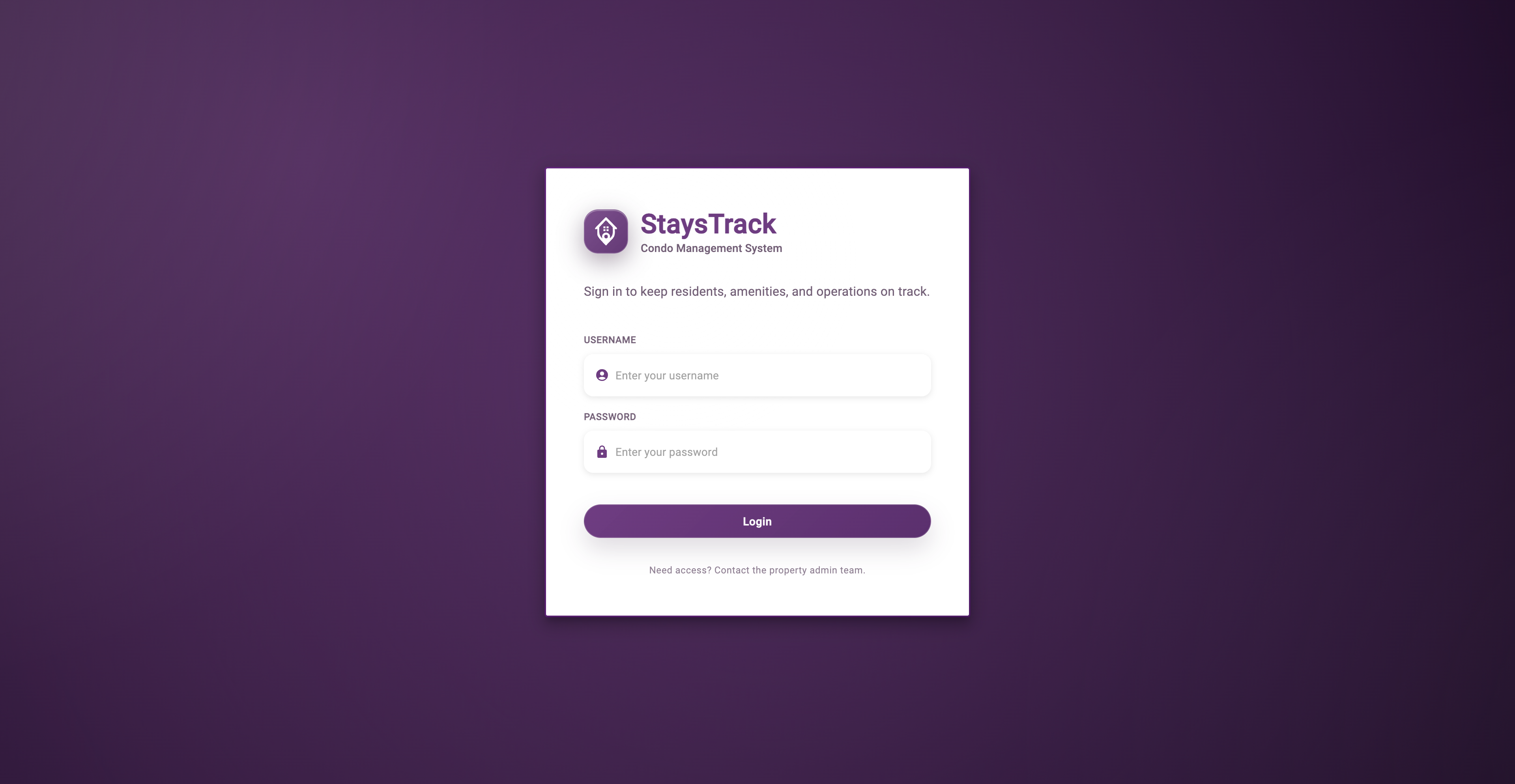StaysTrack Login Page