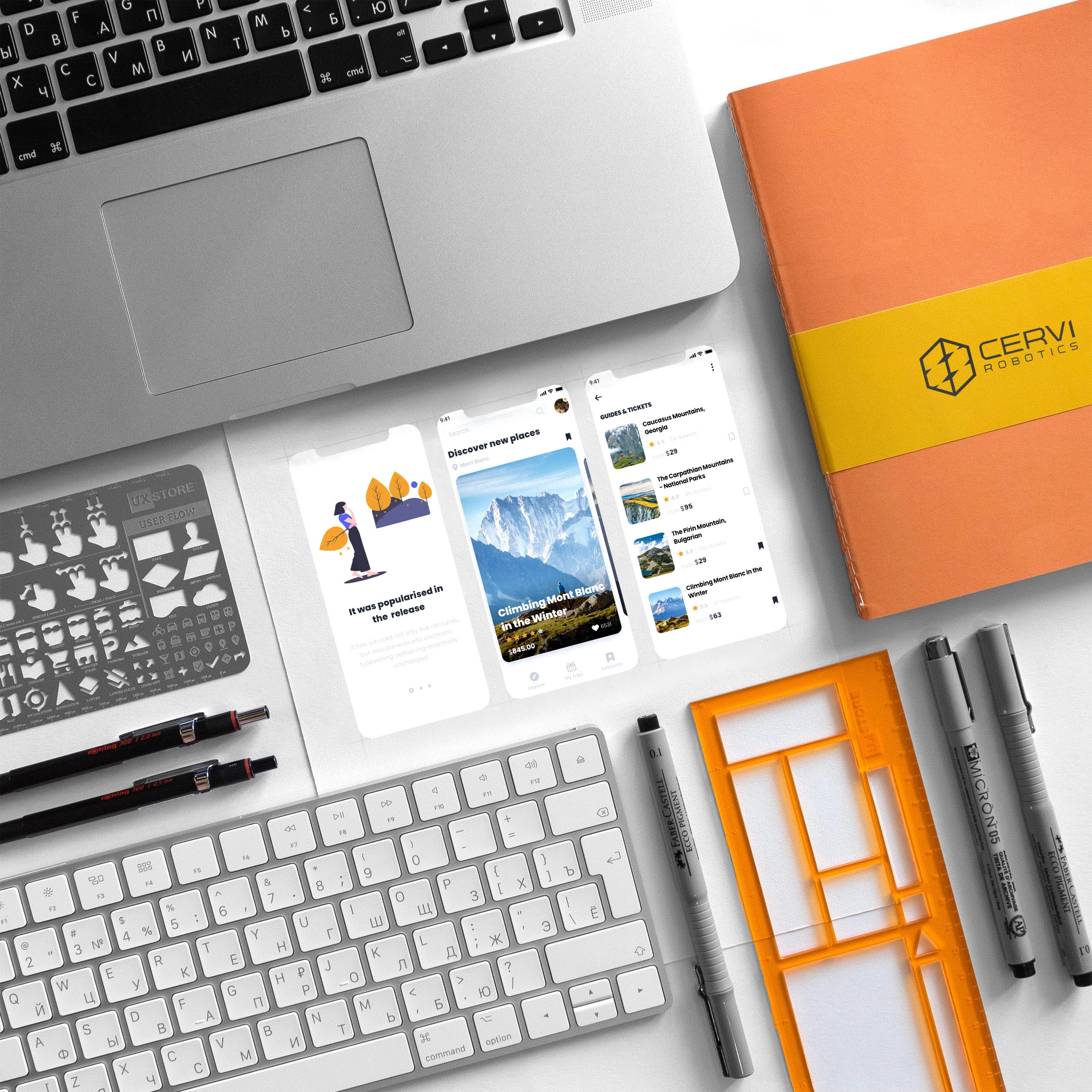 Mobile application design screens